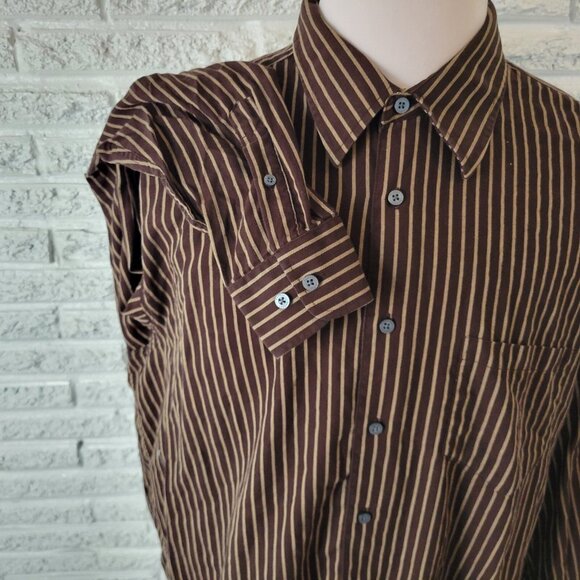 Haggar Mens Shirt XXL Long Sleeve Brown Tan Stripe No Iron Lightweight STR46E - Picture 5 of 9